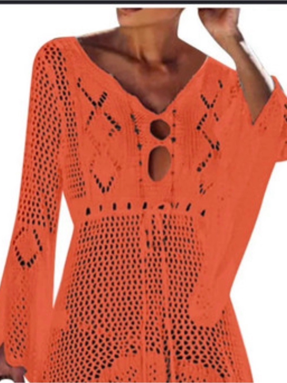 Women’s Orange Crochet Mini Dress with Keyhole Detail